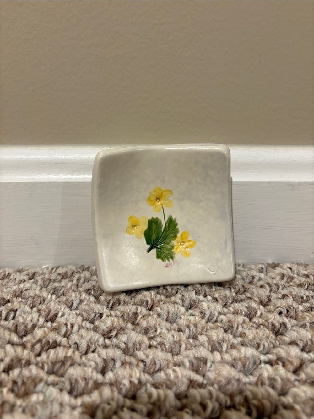 Salt Marsh Pottery Hand-Painted Ceramic Trinket Dish with Yellow Floral Design